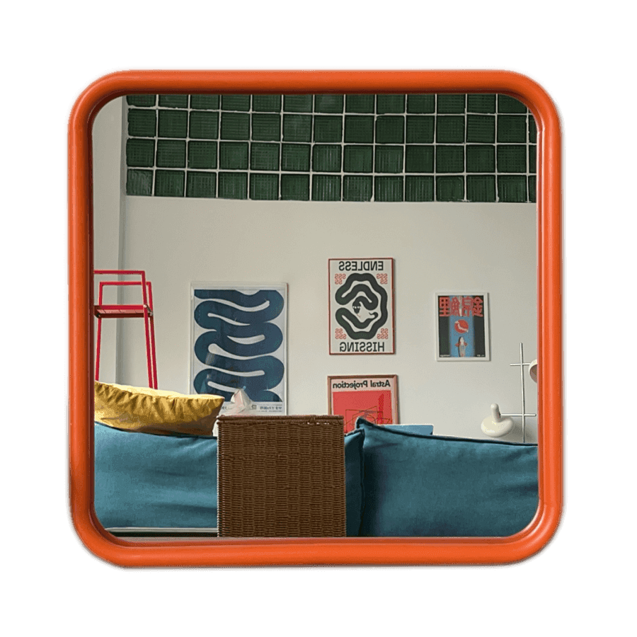 Зеркало на металлической раме, оранжевое