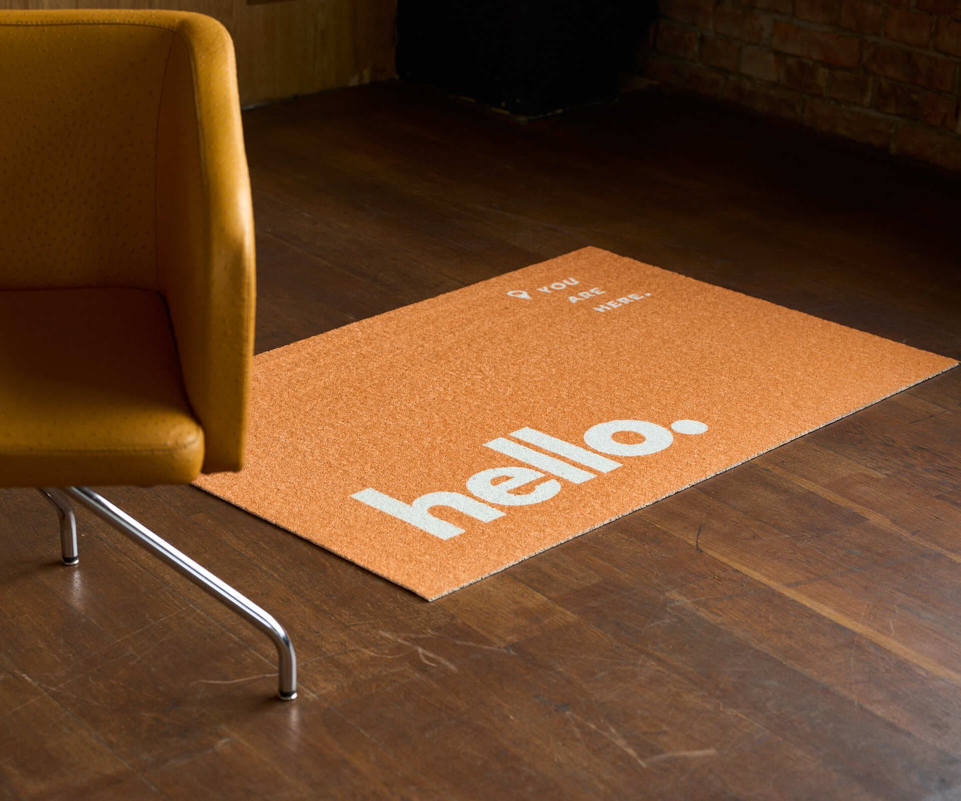 Коврик Hello придверный, оранжевый