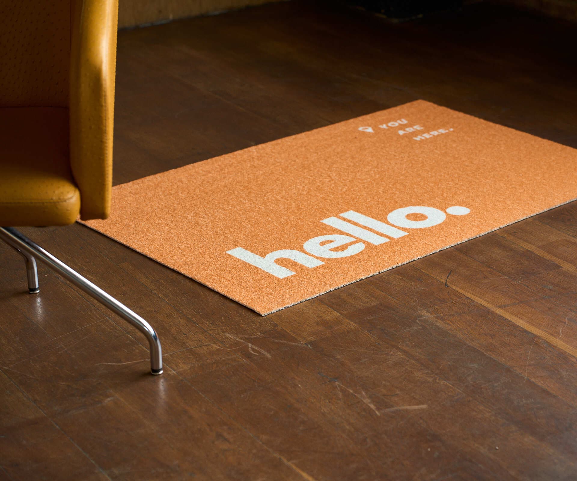 Коврик Hello придверный, оранжевый